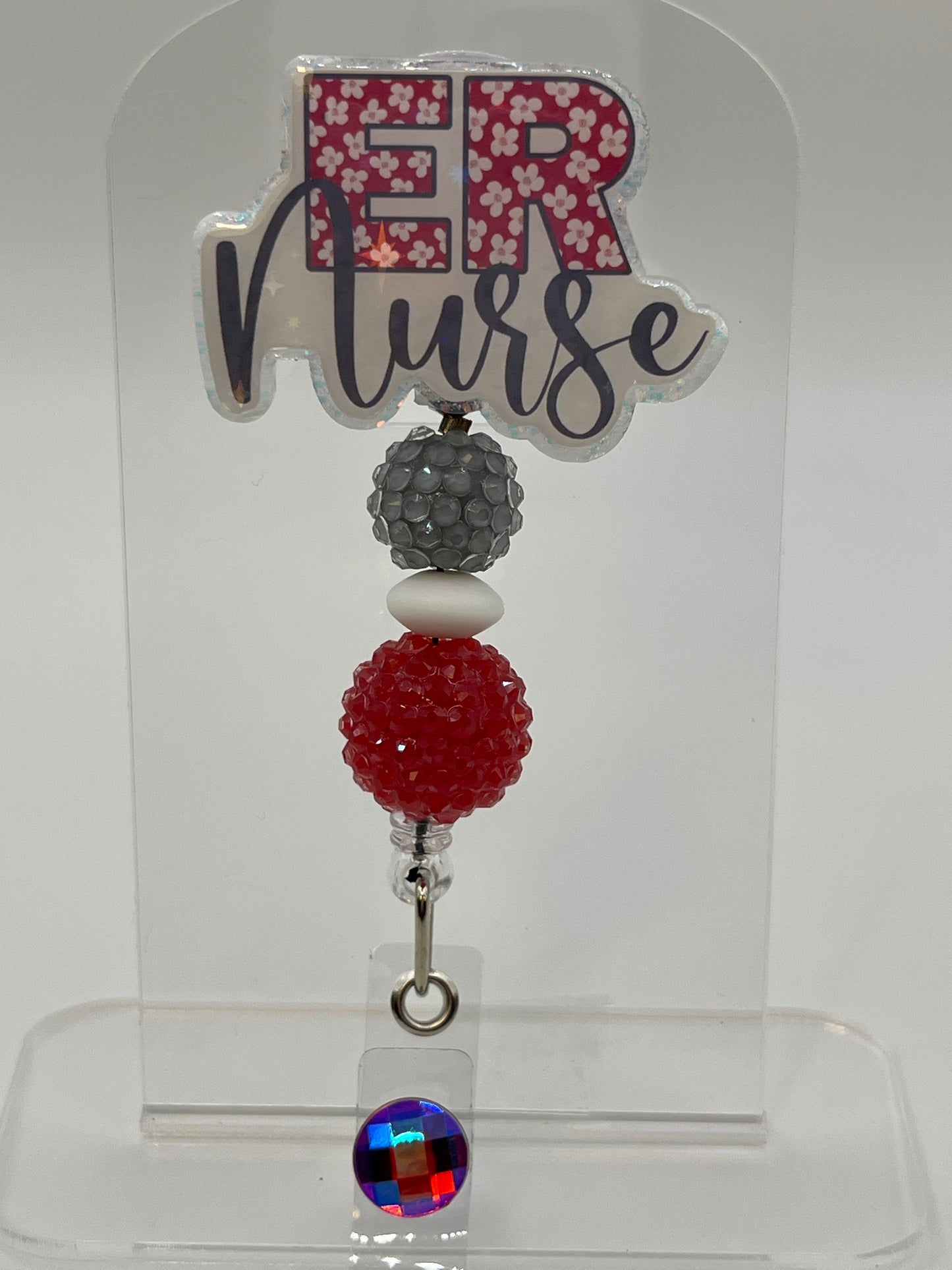 ER NURSE-Red and Gray floral
