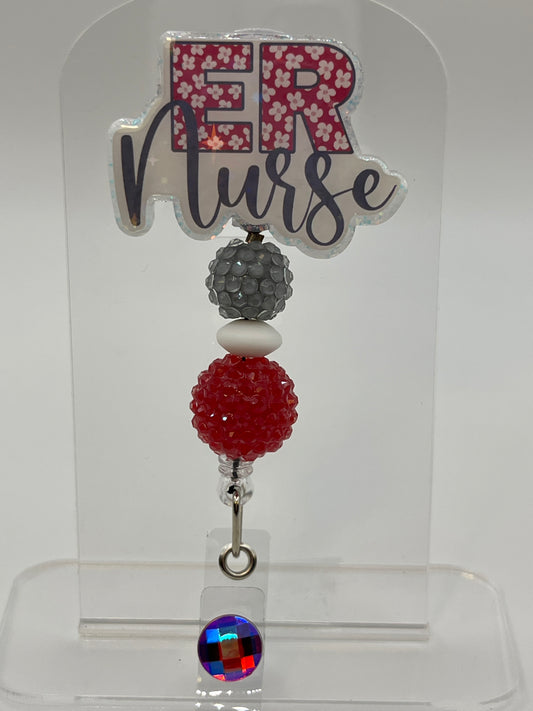 ER NURSE-Red and Gray floral