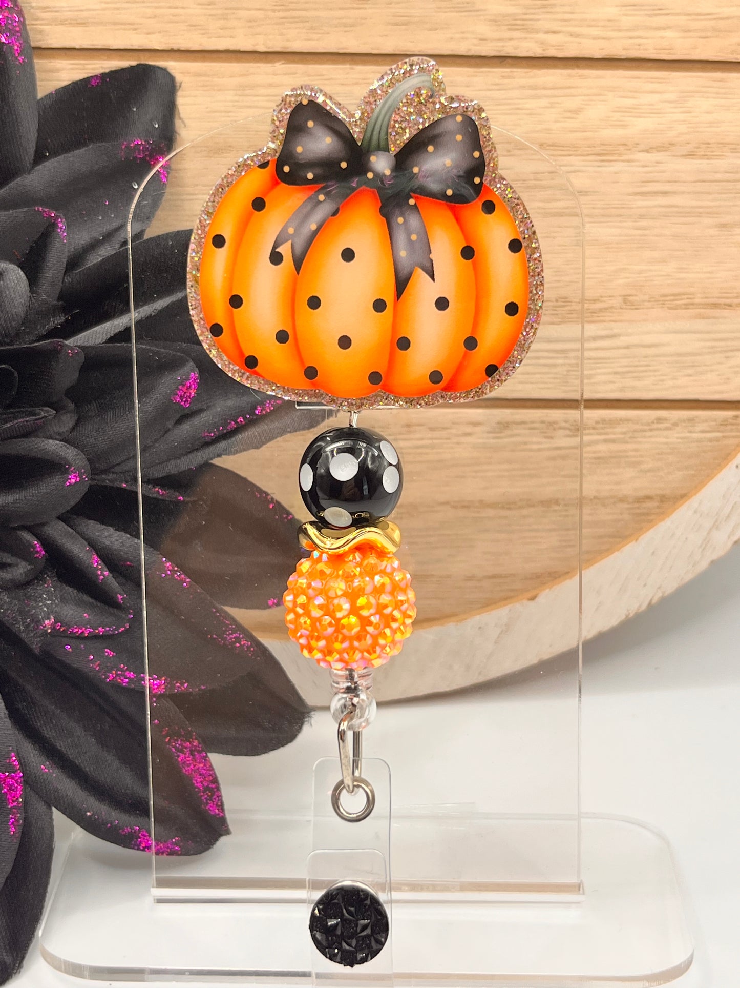 Pumpkin-Orange and Black Polka Dots